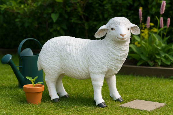 Stehendes Schaf aus Kunststein – Niedliche Dekoration für Ihr Zuhause Höhe 32 cm, Breite 37 cm
